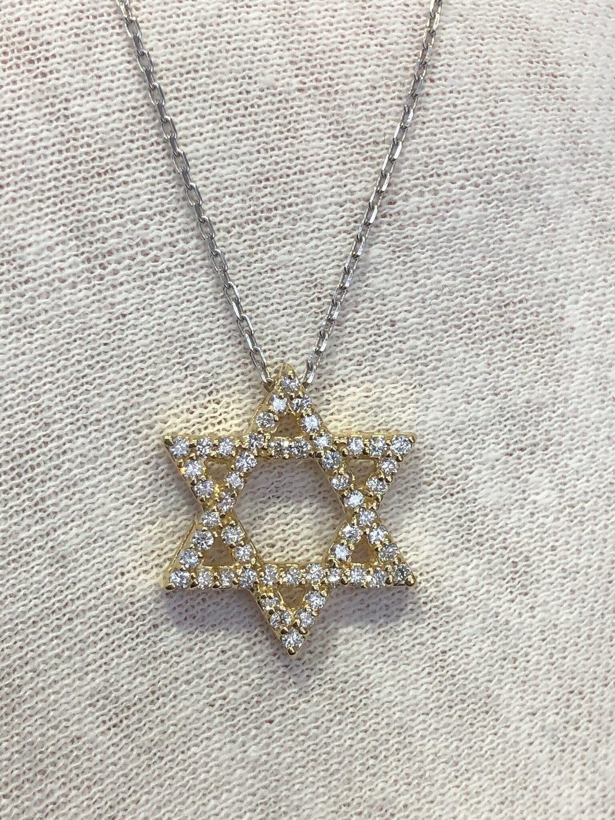 LIV 14k Yellow Gold & Genuine Diamonds Star of David Hand Made Pave Good Luck Life Necklace