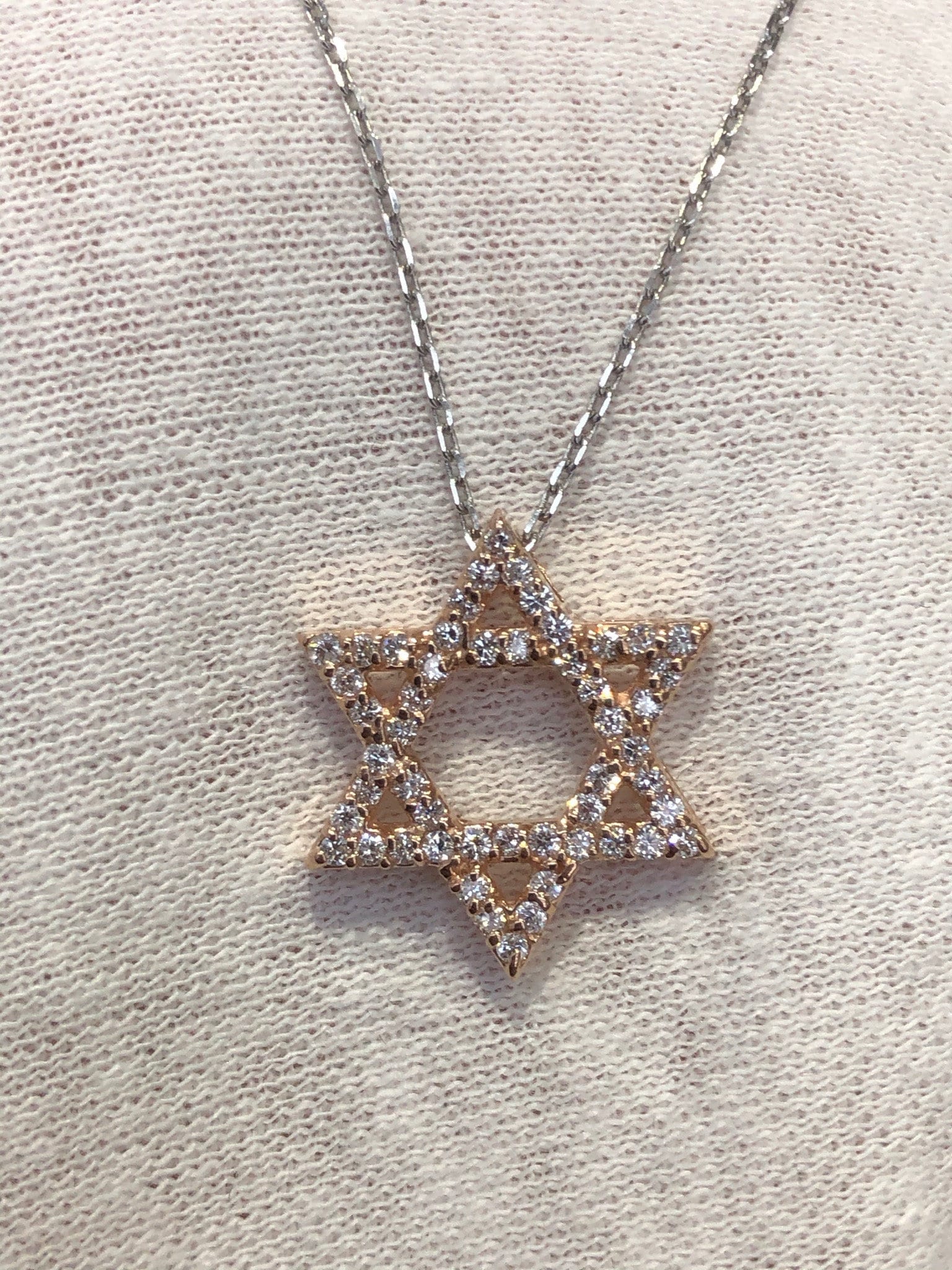 LIV 14k Rose Gold & Genuine Diamonds Star of David Hand Made Pave Good Luck Life Necklace