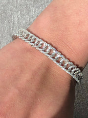 LIV Platinum over Sterling Silver Wide Pave Link Design Tennis Bracelet With Hand Set Simulated Diamonds Bridal Travel Gift