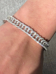 LIV Platinum over Sterling Silver Wide Pave Link Design Tennis Bracelet With Hand Set Simulated Diamonds Bridal Travel Gift