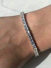 LIV Platinum over Sterling Silver Ascher Cut Tennis Bracelet With Hand Set Simulated Diamonds Bridal Travel Very Sparkly!