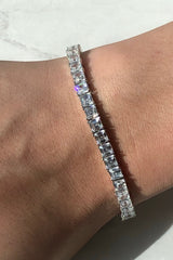 LIV Platinum over Sterling Silver Ascher Cut Tennis Bracelet With Hand Set Simulated Diamonds Bridal Travel Very Sparkly!