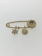 LIV Baby 18k Yellow Gold over Sterling Silver Evil Eye Protection Pin With Hand Set Simulated Diamonds