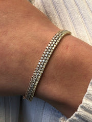 LIV 14K Solid Tri Gold & Diamonds 3 Row Classic Design Tennis Bracelet