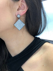 LIV Black Gold Sterling Silver White Sapphire Diamond Shape Pave Halo Drop Earrings