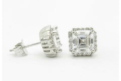 LIV Sterling Silver White Sapphire Cushion Cut Halo Stud Design Earrings