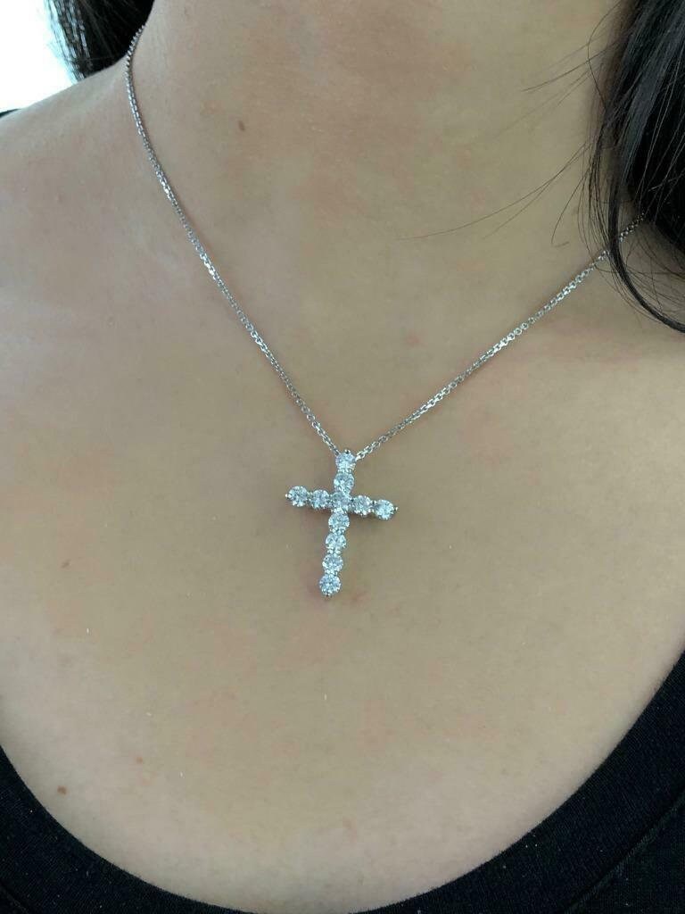 LIV Platinum Sterling Silver Simulated White Sapphire Shared Prong Cross Necklace Gift