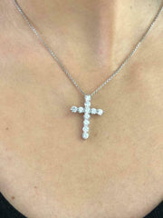 LIV Platinum Sterling Silver Simulated White Sapphire Shared Prong Cross Necklace Gift