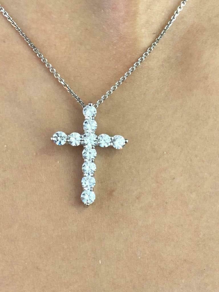LIV Platinum Sterling Silver Simulated White Sapphire Shared Prong Cross Necklace Gift
