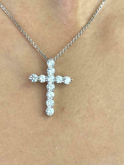 LIV Platinum Sterling Silver Simulated White Sapphire Shared Prong Cross Necklace Gift