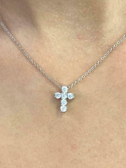 LIV Platinum Sterling Silver Simulated White Sapphire Shared Prong Mini Cross Necklace