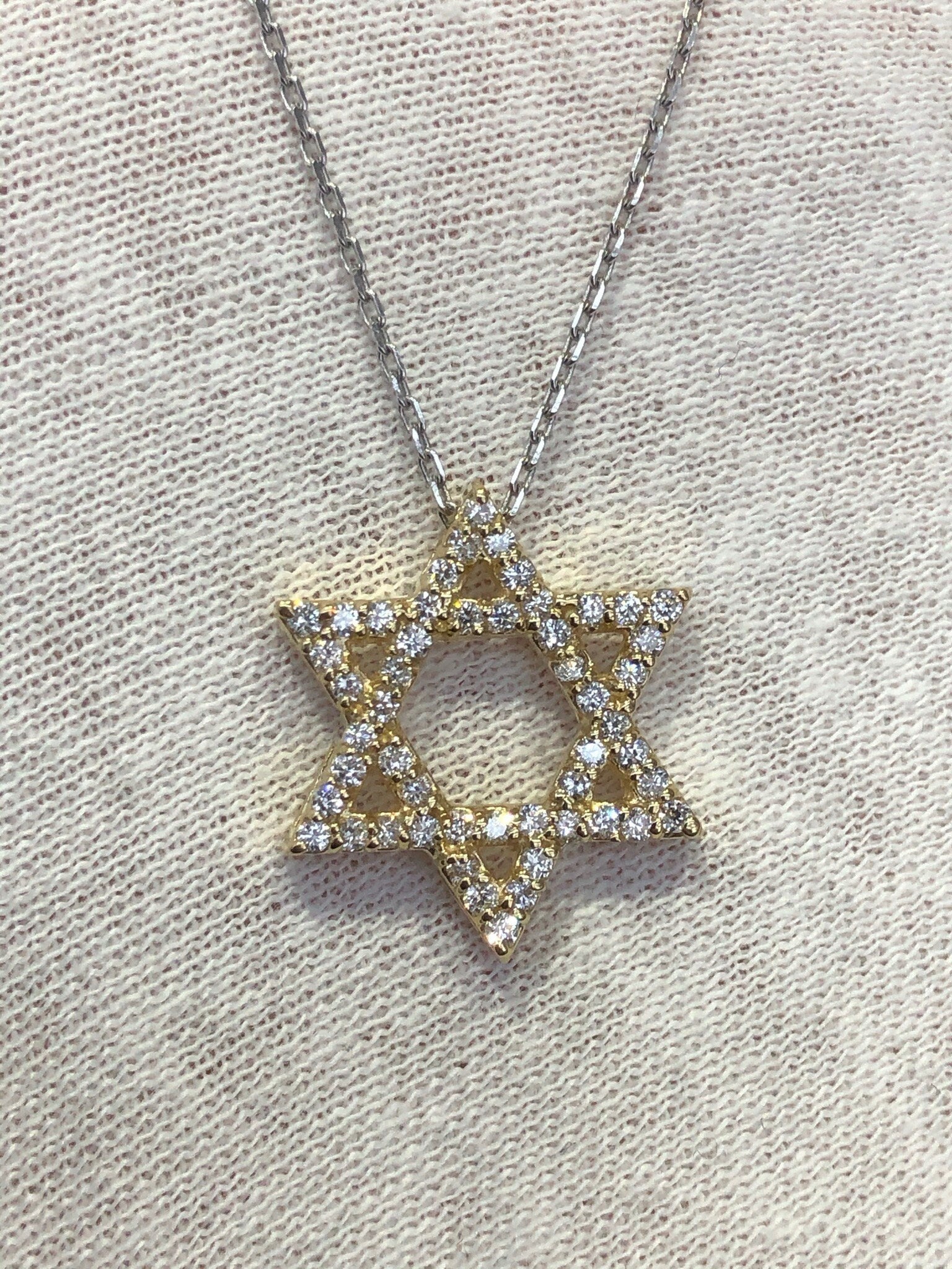 LIV 14k Yellow Gold & Genuine Diamonds Star of David Hand Made Pave Good Luck Life Necklace