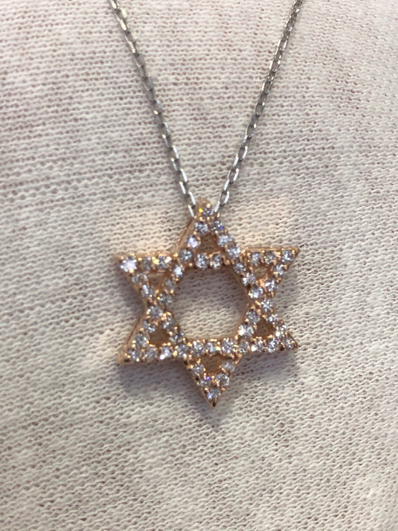 LIV 14k Rose Gold & Genuine Diamonds Star of David Hand Made Pave Good Luck Life Necklace