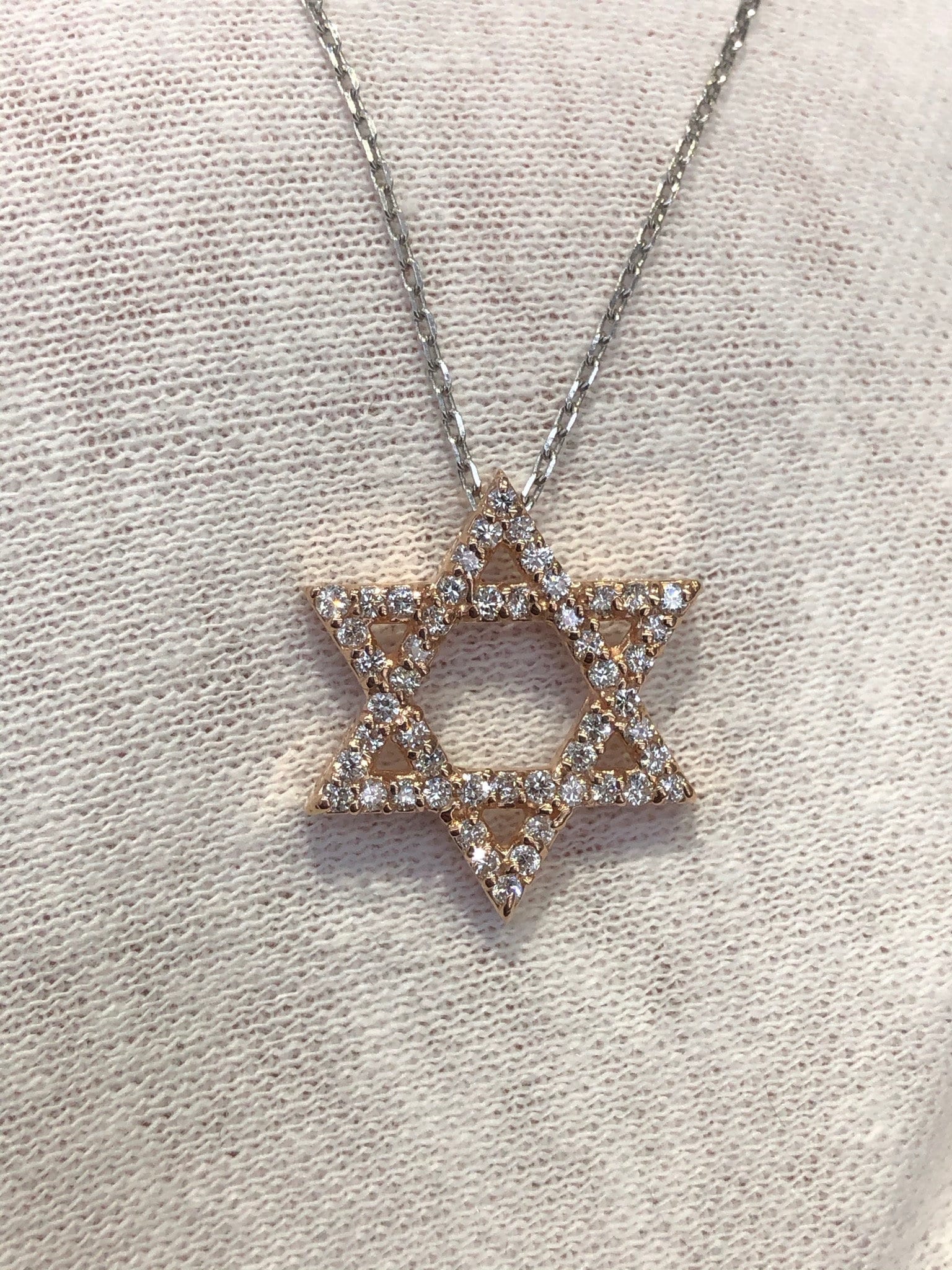 LIV 14k Rose Gold & Genuine Diamonds Star of David Hand Made Pave Good Luck Life Necklace