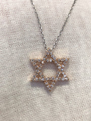 LIV 14k Rose Gold & Genuine Diamonds Star of David Hand Made Pave Good Luck Life Necklace