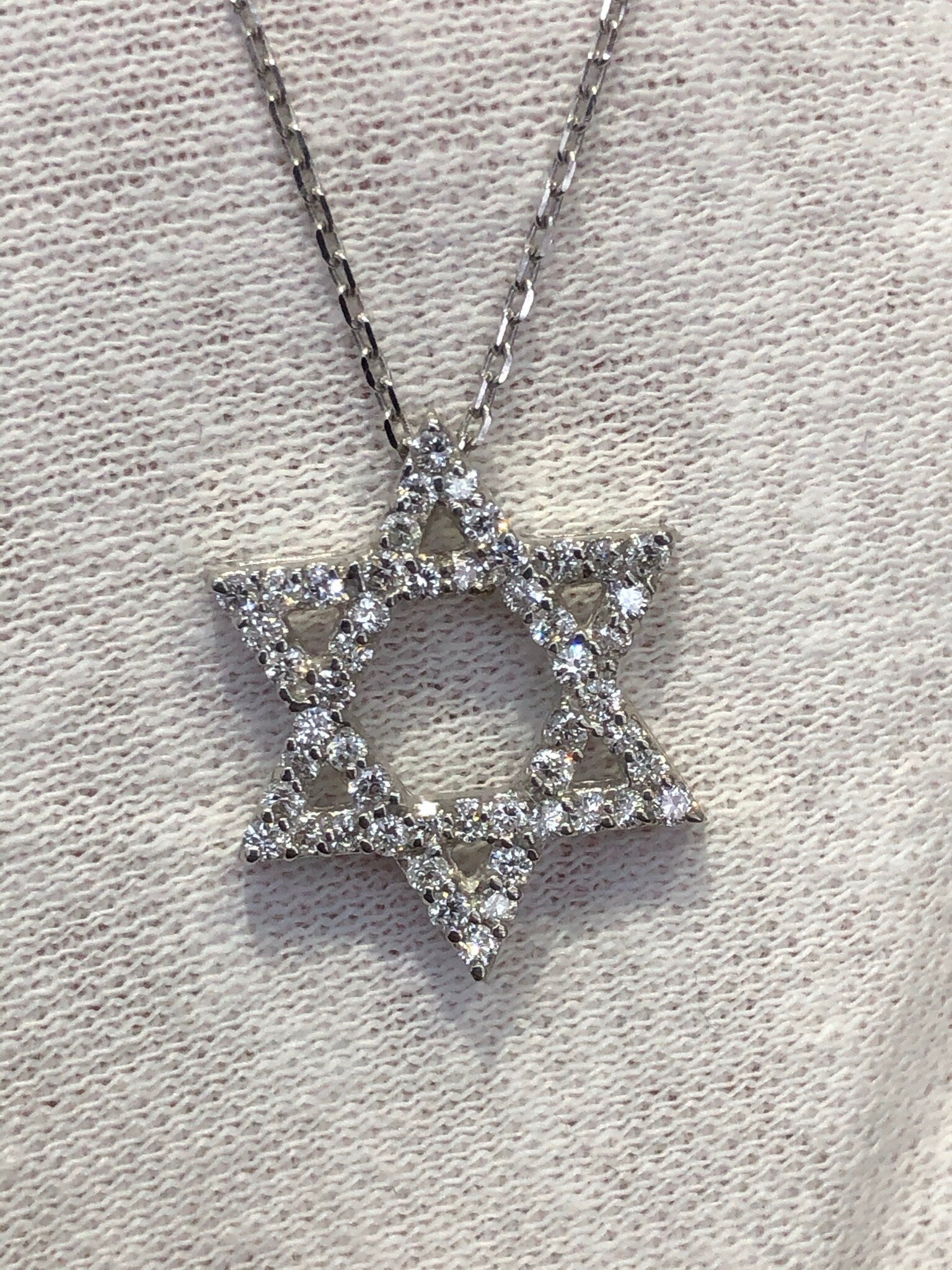 LIV 14k White Gold & Genuine Diamonds Star of David Hand Made Pave Good Luck Life Necklace