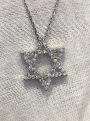 LIV 14k White Gold & Genuine Diamonds Star of David Hand Made Pave Good Luck Life Necklace