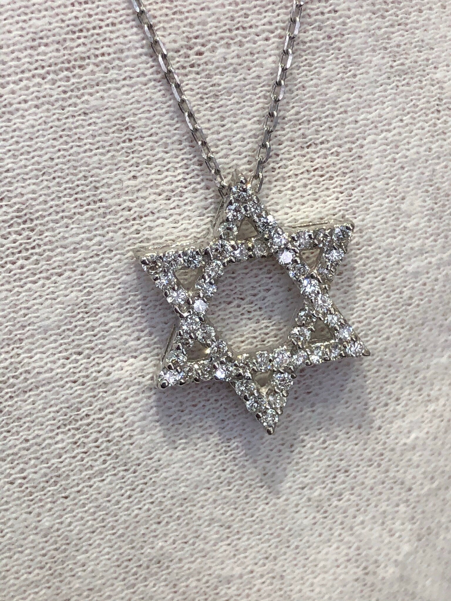 LIV 14k White Gold & Genuine Diamonds Star of David Hand Made Pave Good Luck Life Necklace