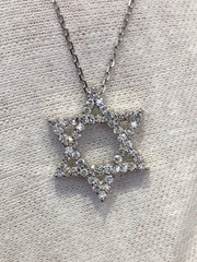 LIV 14k White Gold & Genuine Diamonds Star of David Hand Made Pave Good Luck Life Necklace