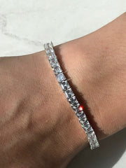 LIV Platinum over Sterling Silver Ascher Cut Tennis Bracelet With Hand Set Simulated Diamonds Bridal Travel Very Sparkly!