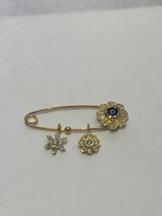 LIV Baby 18k Yellow Gold over Sterling Silver Evil Eye Protection Pin With Hand Set Simulated Diamonds