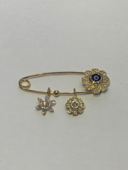 LIV Baby 18k Yellow Gold over Sterling Silver Evil Eye Protection Pin With Hand Set Simulated Diamonds