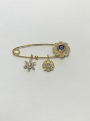 LIV Baby 18k Yellow Gold over Sterling Silver Evil Eye Protection Pin With Hand Set Simulated Diamonds