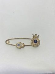 LIV Baby 18k Yellow Gold over Sterling Silver Evil Eye Protection Hamsa/ Hand of God & Crown Baby Pin