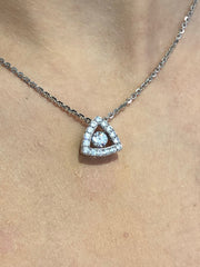 LIV Platinum over Sterling Silver Triangle Halo Design Necklace With Hand Set Simulated Diamonds "Dancing Diamond" Center Stone