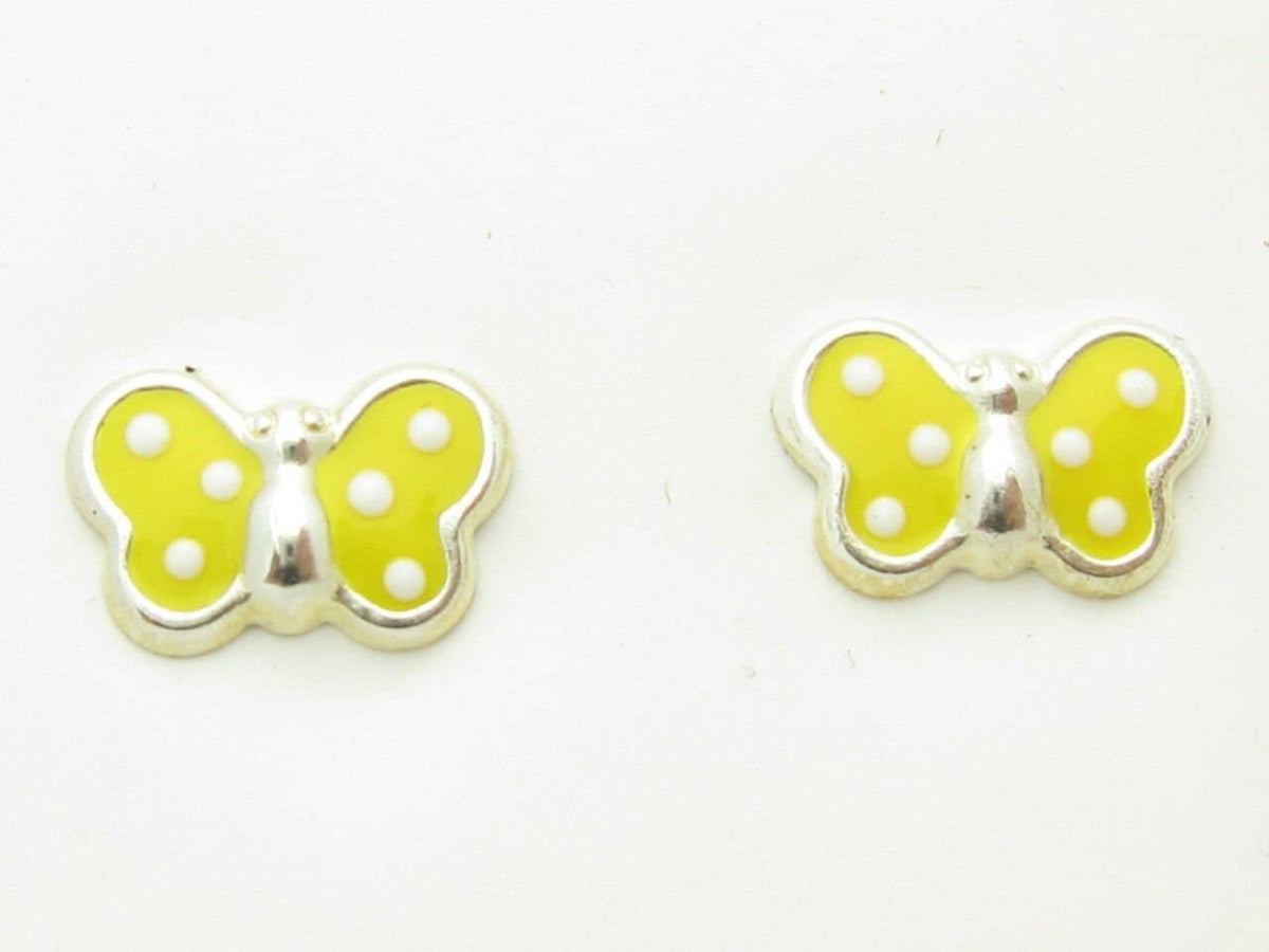 LIV Kids Platinum Sterling Silver Yellow Enamel Butterfly Stud For Children / Babies New