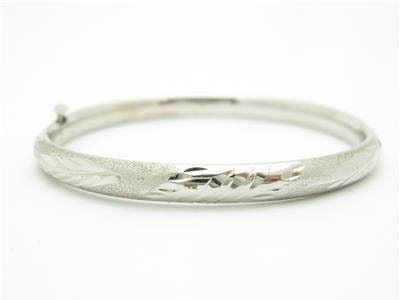 LIV 14k White Gold Filagree Design Diamond Cut Baby Bangle Bracelet New Gift