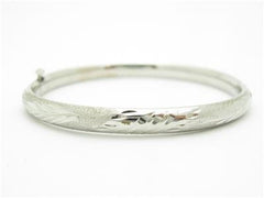LIV 14k White Gold Filagree Design Diamond Cut Baby Bangle Bracelet New Gift