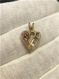 LIV 14k Yellow Gold Genuine Diamonds & Red Ruby Small Abstract Open Heart Pendant