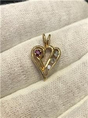 LIV 14k Yellow Gold Genuine Diamonds & Red Ruby Small Abstract Open Heart Pendant