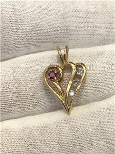 LIV 14k Yellow Gold Genuine Diamonds & Red Ruby Small Abstract Open Heart Pendant