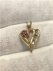 LIV 14k Yellow Gold Genuine Diamonds & Red Ruby Small Abstract Open Heart Pendant