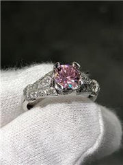 LIV 14k White Gold Genuine Diamonds G/VSS Pave Set Pink Sapphire Engagement Ring