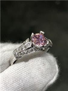 LIV 14k White Gold Genuine Diamonds G/VSS Pave Set Pink Sapphire Engagement Ring