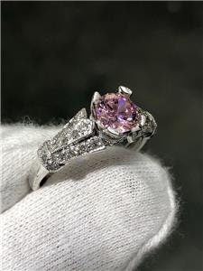 LIV 14k White Gold Genuine Diamonds G/VSS Pave Set Pink Sapphire Engagement Ring