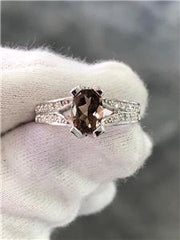 LIV 14k White Gold Genuine White Diamonds Smokey Topaz Oval Cut Engagement Ring