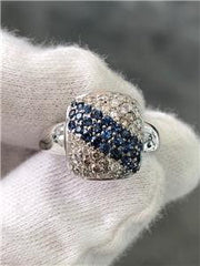 LIV 14k White Gold Genuine Diamonds & Blue Sapphires Pave Cushion Halo Ring