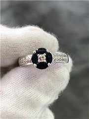 LIV 14k White Gold Genuine Diamonds Blue Sapphire Halo Design Marquis Cut Ring