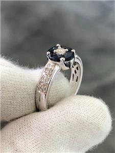 LIV 14k White Gold Genuine Diamonds Blue Sapphire Halo Design Marquis Cut Ring