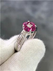 LIV 14k White Gold Genuine Diamonds Red Ruby Halo Design Marquis Cut Ring