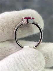 LIV 14k White Gold Genuine Diamonds Red Ruby Halo Design Marquis Cut Ring