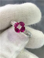 LIV 14k White Gold Genuine Diamonds Red Ruby Halo Design Marquis Cut Ring