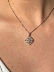 LIV 14K White Genuine White Diamonds Clover Heart Cushion Halo Necklace