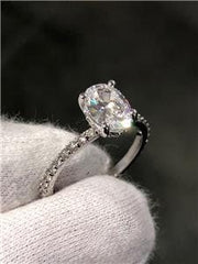 LIV 14k White Gold & Diamonds Hidden Halo 1.5ct Oval Moissanite E/VS Engagement Ring