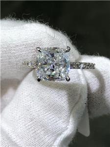 LIV 14k White Gold White Diamonds Hidden Halo 2ct Cushion Moissanite Engagement Ring