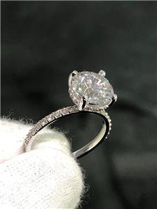 LIV 14k White Gold Genuine White Diamonds Hidden Halo 2ct Moissanite Engagement Ring